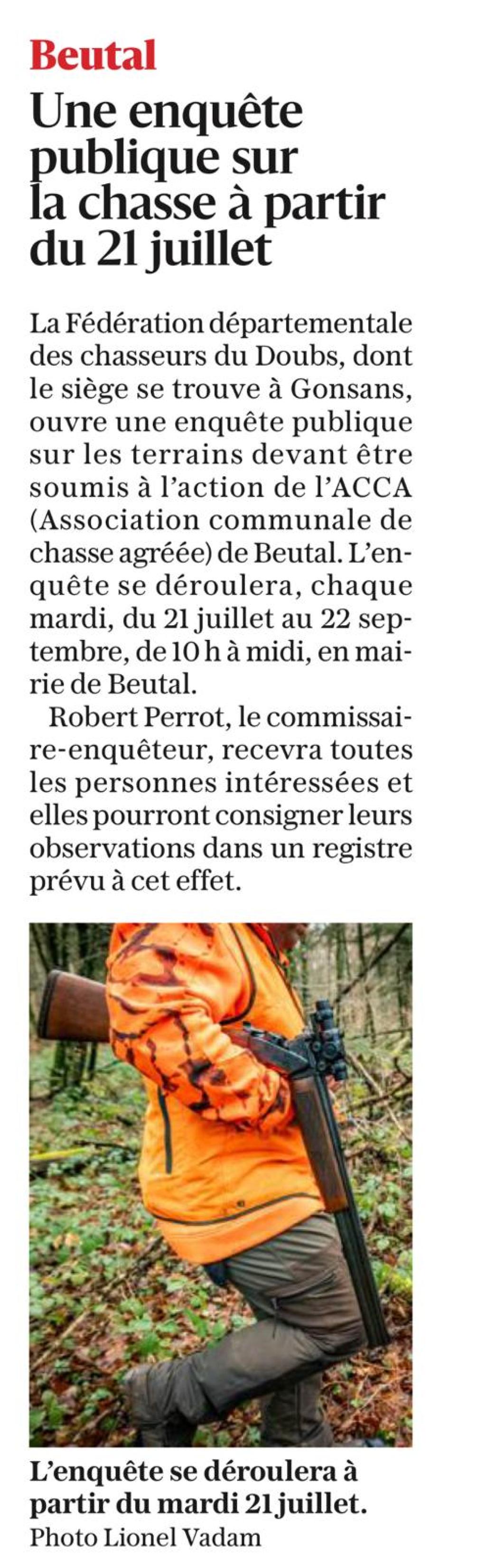 Enquête publique relative à l'ACCA de Beutal